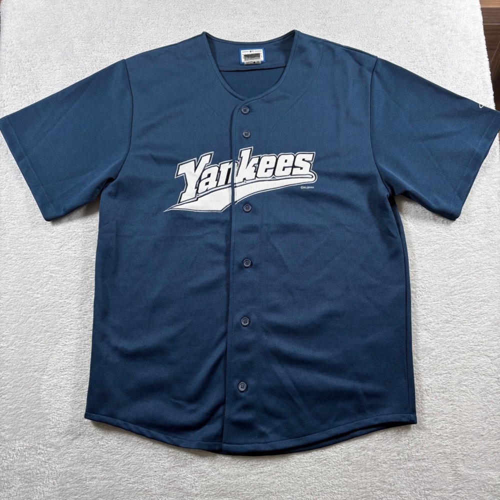 Vintage Logo Athletic New‎ York Yankees Baseball Jersey Navy Blue Mens Medium
